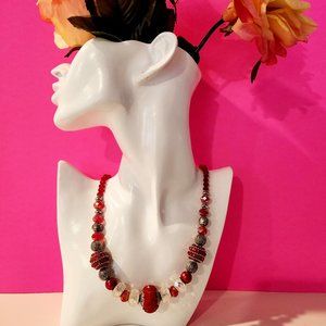 CHRISTMAS RED   sparkle necklace handmade 18 inch